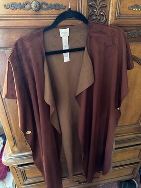 Chico's Two-Tone Brown Suede-Look Open Front Cape